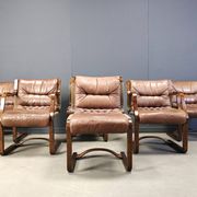 Asko Pajamies vintage leather plywood chairs from Finland, set of 6 - 1970s