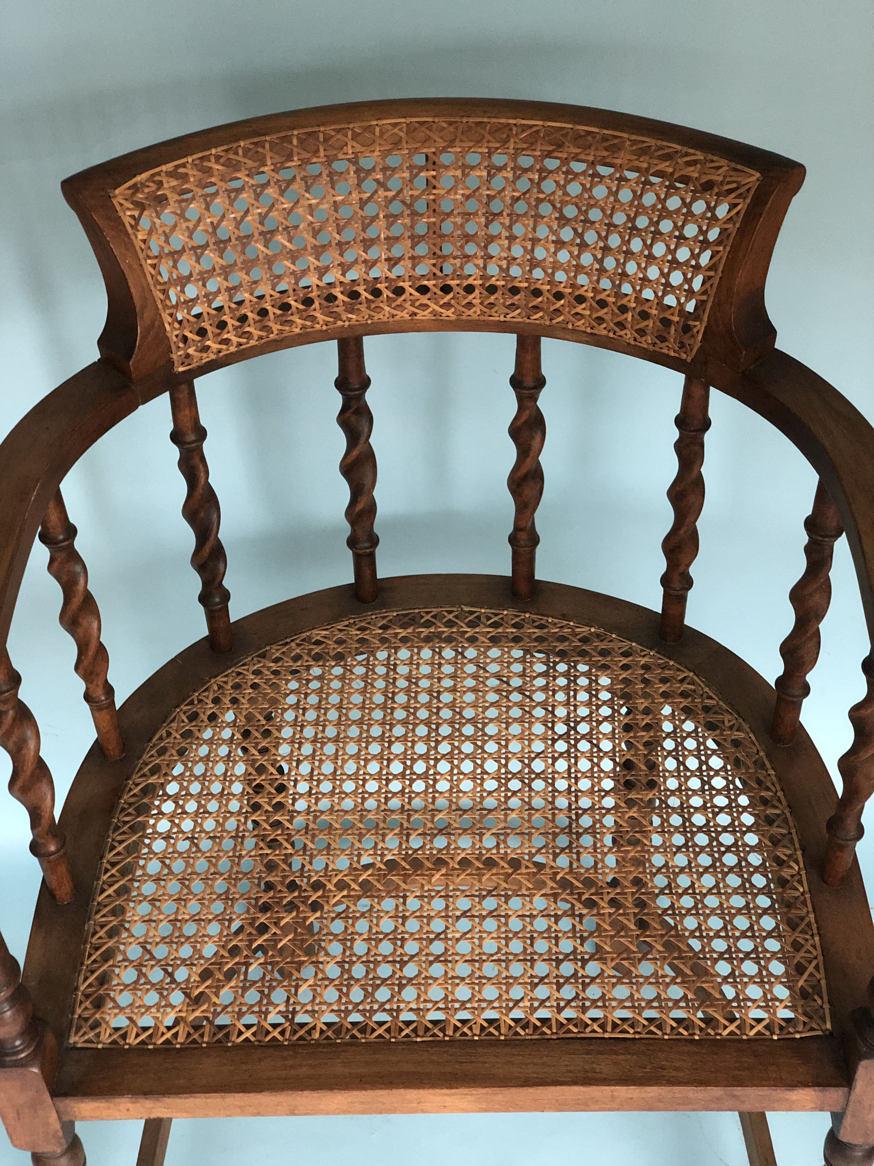 Edwardian barley twist corner chair with cane early 20th century