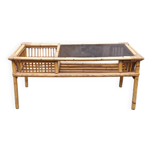 table basse en rotin - verre
