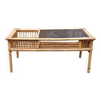 Rattan and smoked glass coffee table