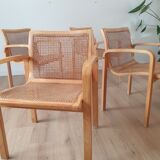 Ensemble de 4 chaises à manger en bois cintrés et en canette