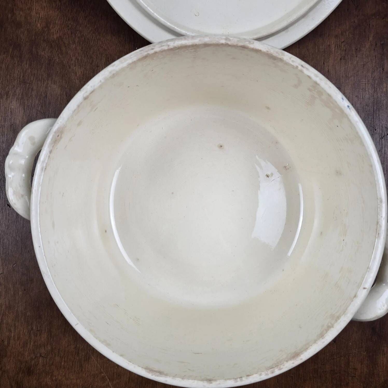 Large vintage soup tureen Digoin Sarreguemines – Brown and blue floral decoration