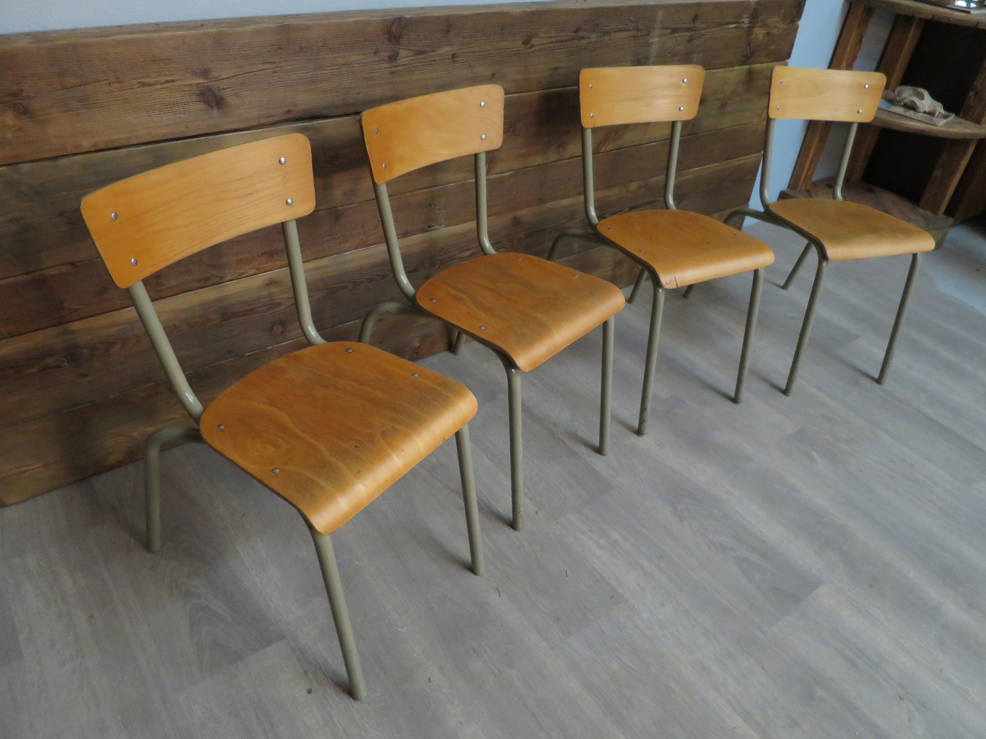 Set of 4 school chairs vintage gray tube