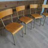 Set of 4 school chairs vintage gray tube