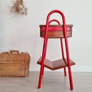 Small piece of furniture - boarding school type bedside table wood red metal