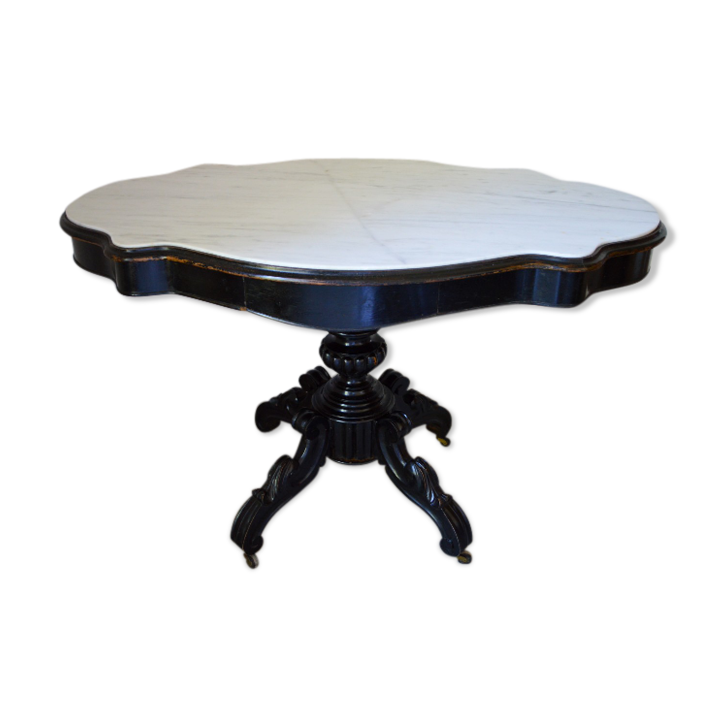 Table violon Napoléon III en bois noirci et marbre blanc, XIXe siècle