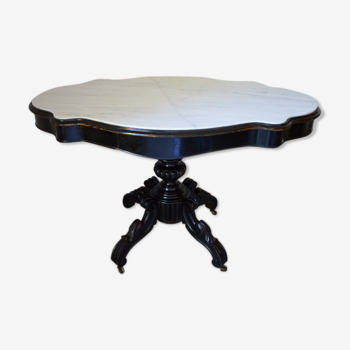 Table violon Napoléon III en bois noirci et marbre blanc, XIXe siècle