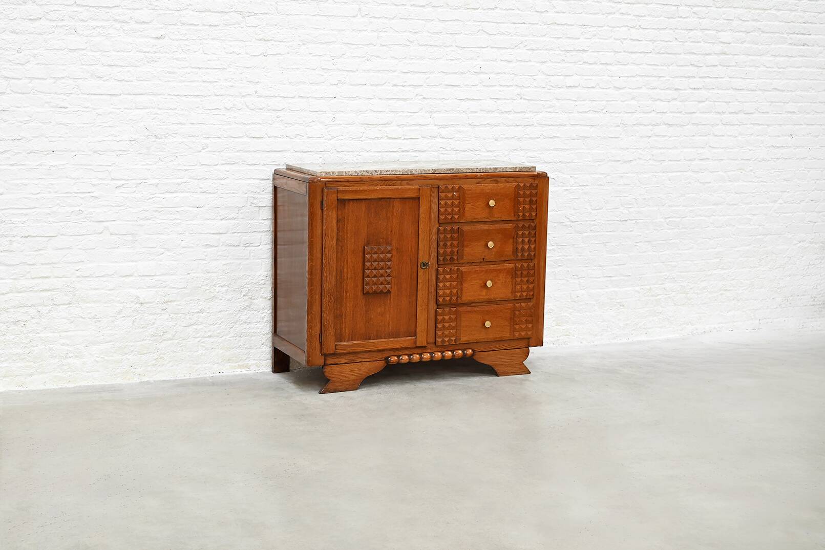Oak Sculpted Art Deco Cabinet by Charles Dudouyt France, 1930s