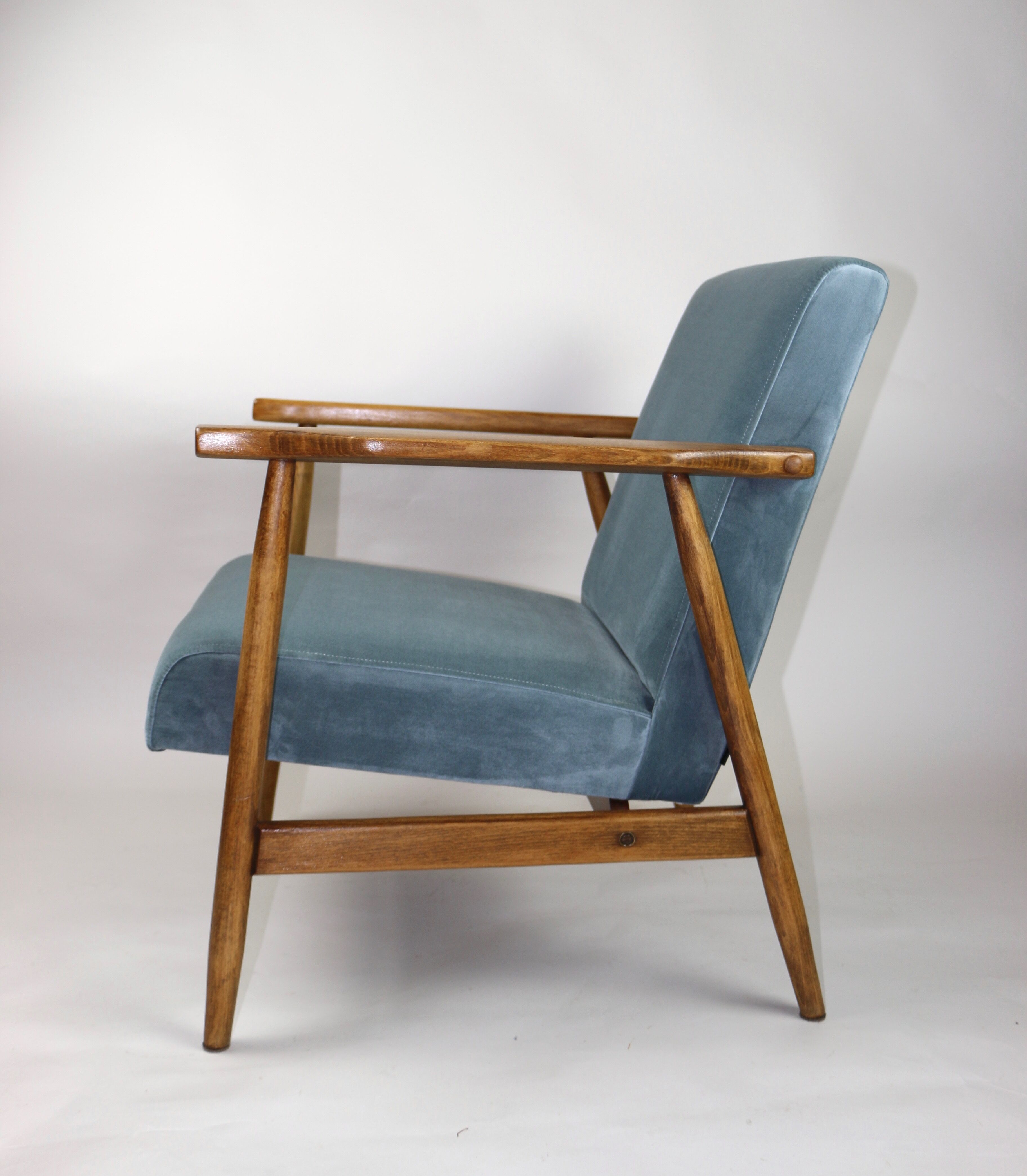 Vintage grey-blue velvet armchair, 1970