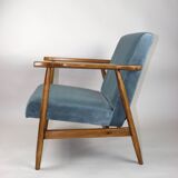 Vintage grey-blue velvet armchair, 1970