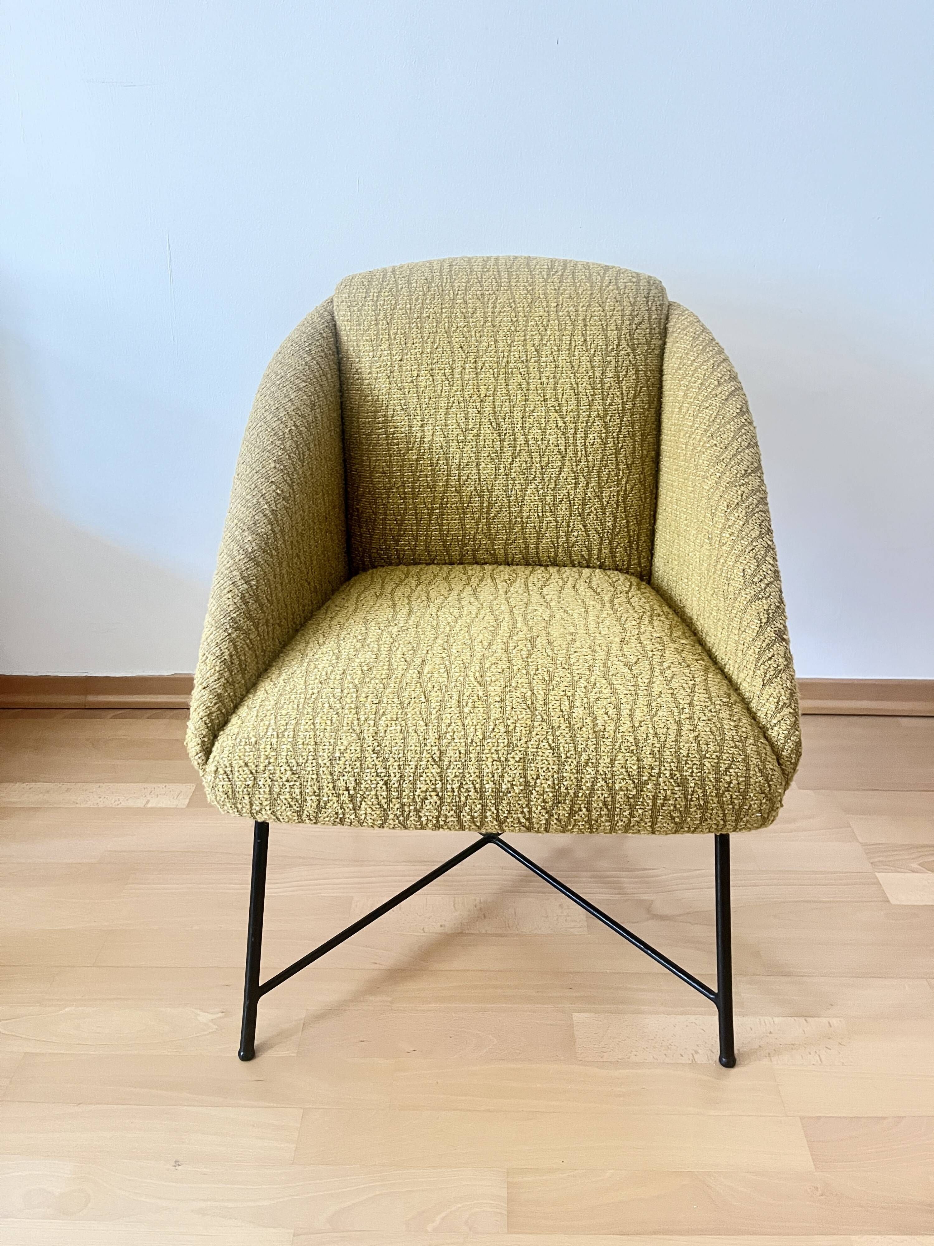 Mid Century Modern Lounge Chair 1950s Scandinavian Armchair Mustard Yellow