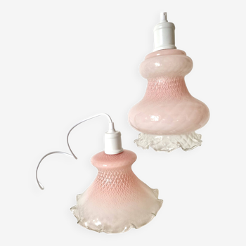 Pink and white opaline pendant lights