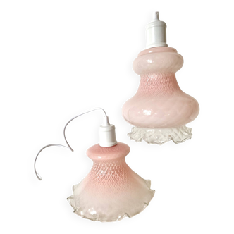 Pink and white opaline pendant lights