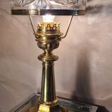 Large brass lamp with its crystal dome electricity redone in the 70s 50x22 cm