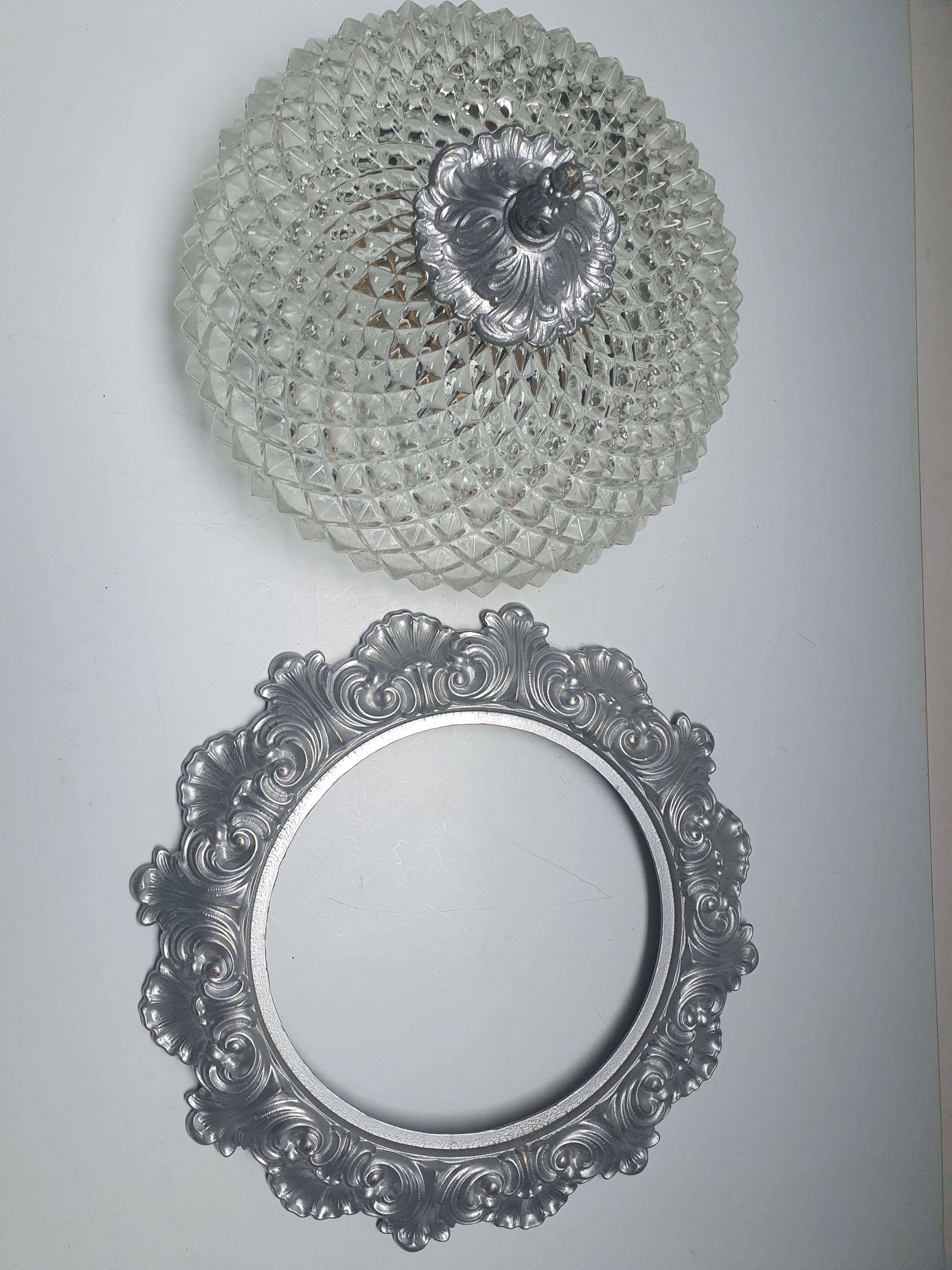 Vintage Ghidini brass and glass ceiling light | Italy, 1960s