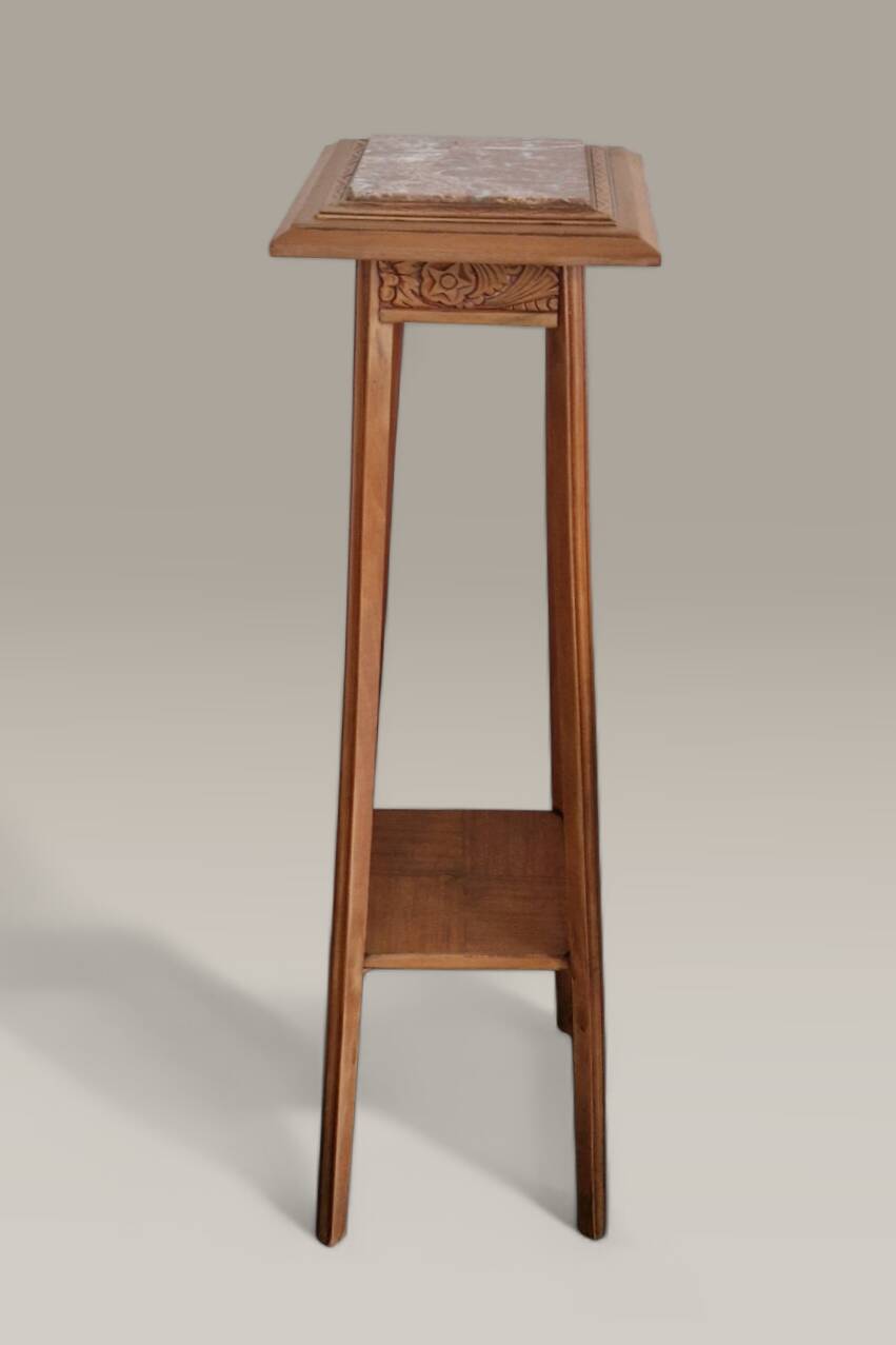 Art Deco sculpted pedestal in solid wood and marble – circa 1930