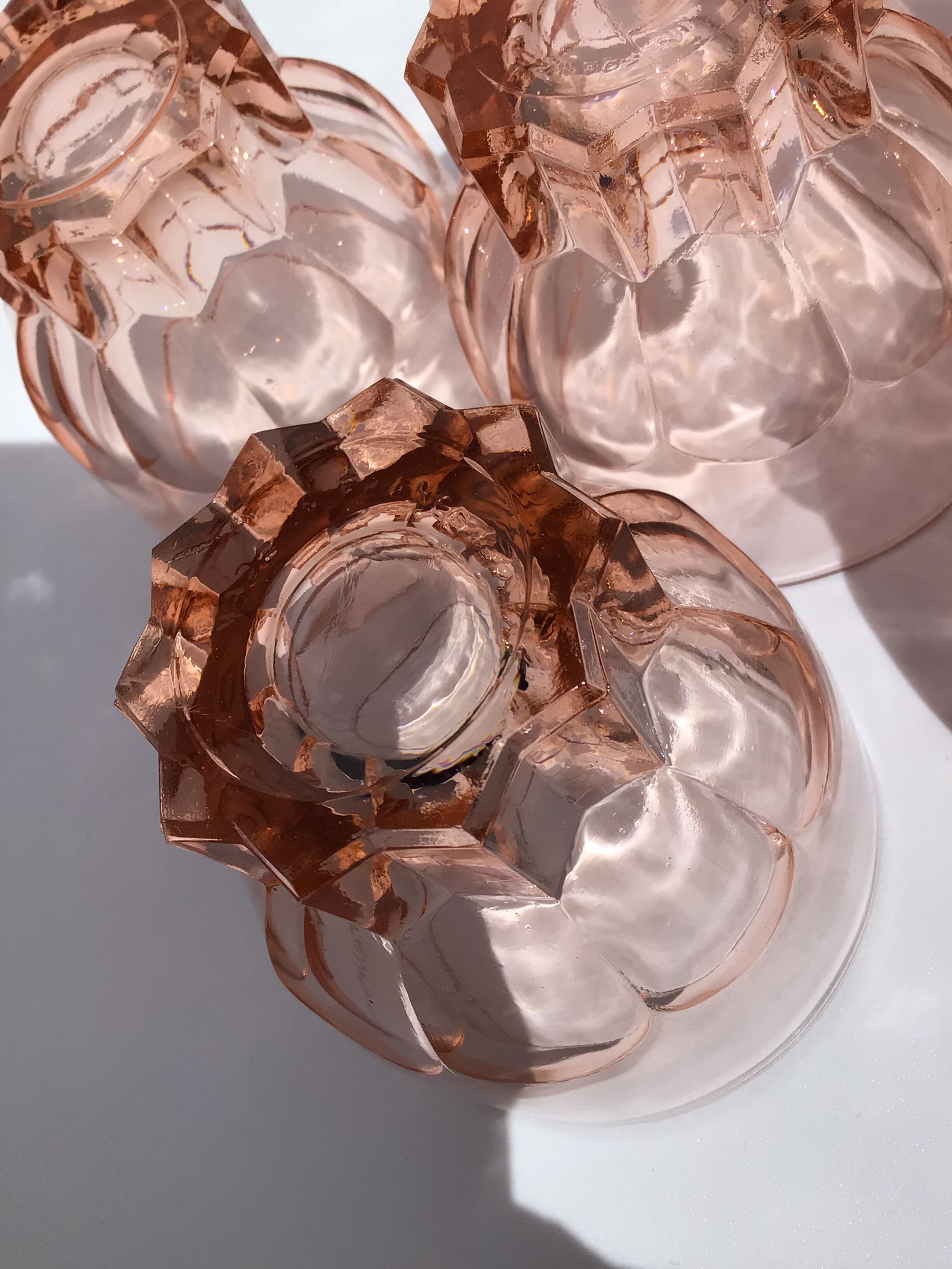 6 orange-pink water glasses star-footed