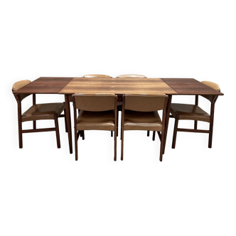 High table and 6 chairs set in rosewood "Scandinavian Design" 1950.