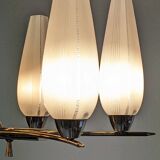 Eight-light chandelier in glass and brass, France circa 1960.