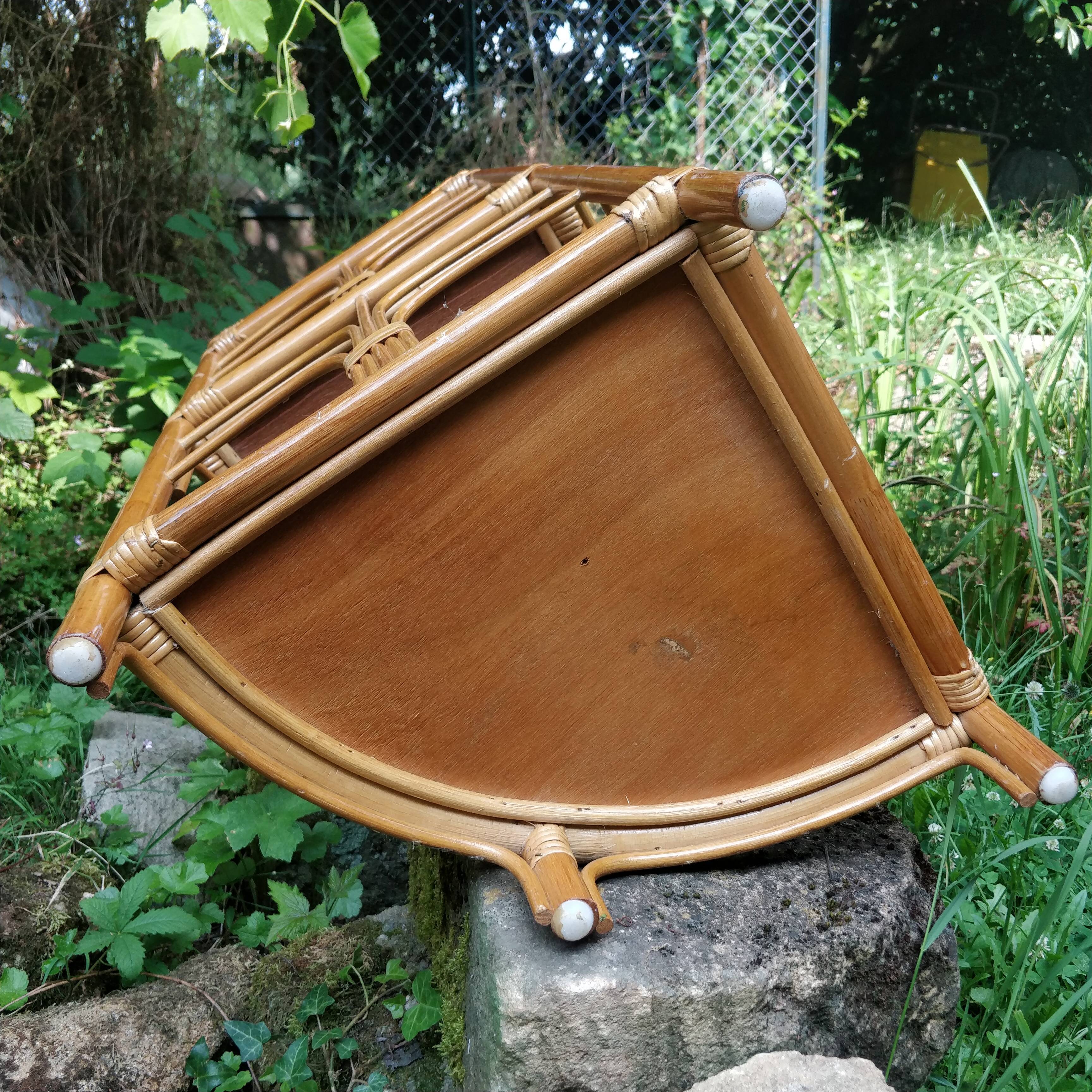 Rattan and bamboo corner shelf