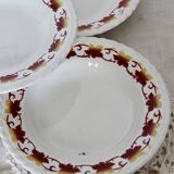 5 Vintage earthenware soup plates from L'Amandinoise, Duck model with leaf border...