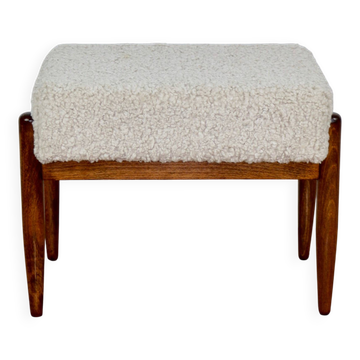 Edmund Homa stool, cream ivory beige boucle seat, long pile lamb