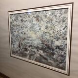 Painting j. garelli winter landscape 01/86 under glass + wood frame