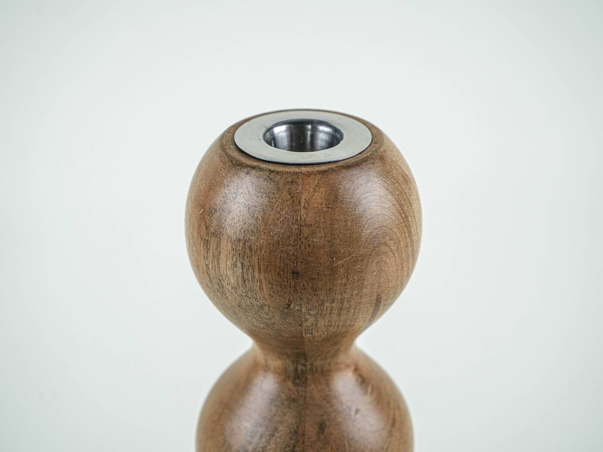 Turned wooden candlestick organic form 1970s European craftsmanship