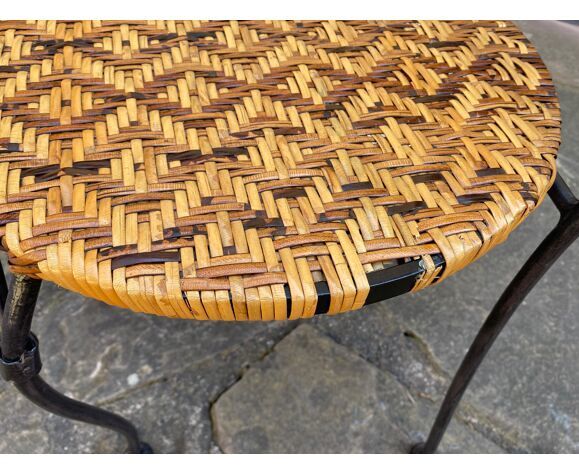 Set of vintage garden furniture sofa wrought iron and wicker, chairs & coffee table vintage 1980