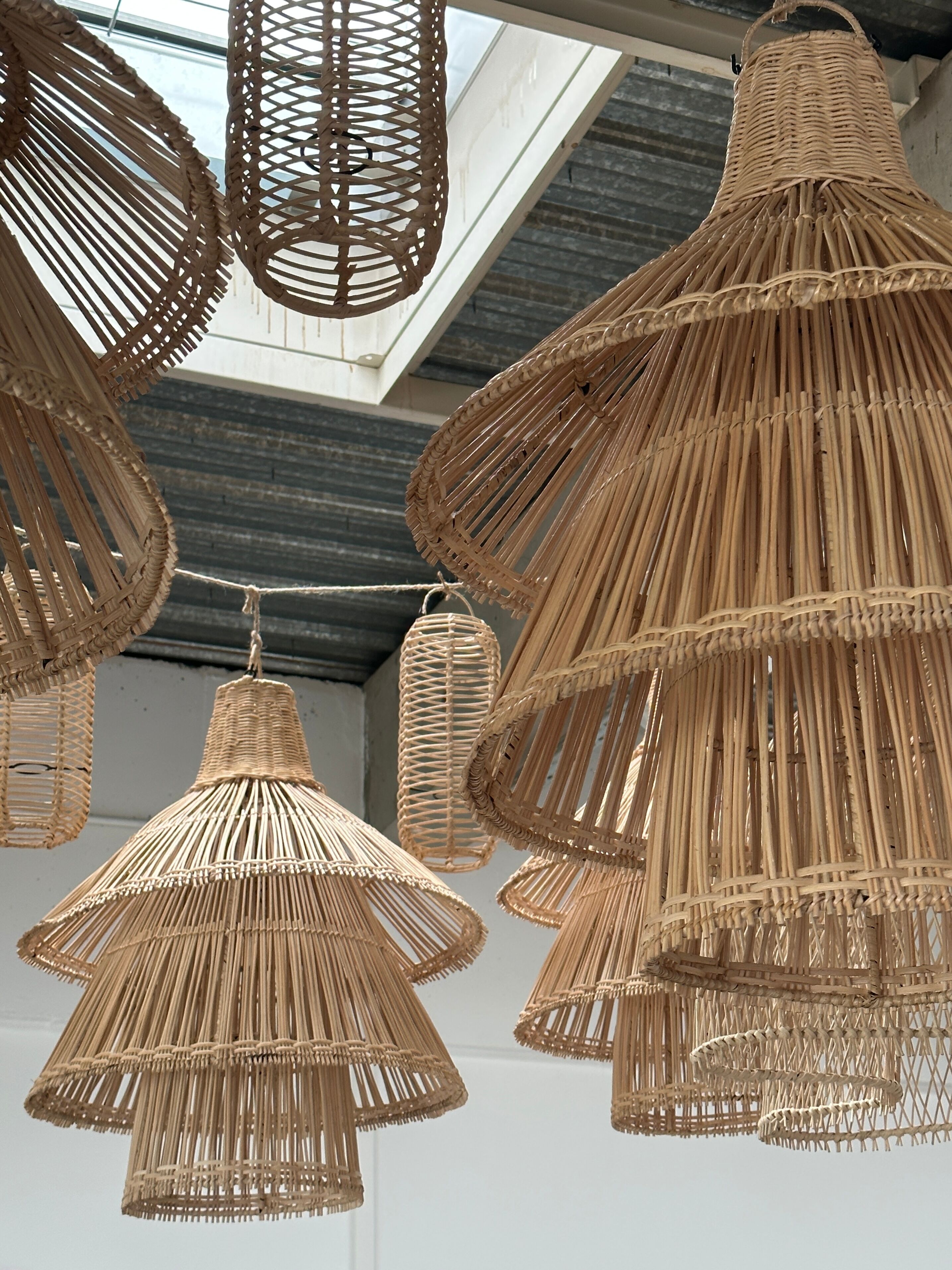 Rattan pendant lamp or light in the shape of an Asian lantern