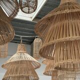 Rattan pendant lamp or light in the shape of an Asian lantern