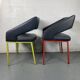 Pair of metal and leather armchairs / Green & Red