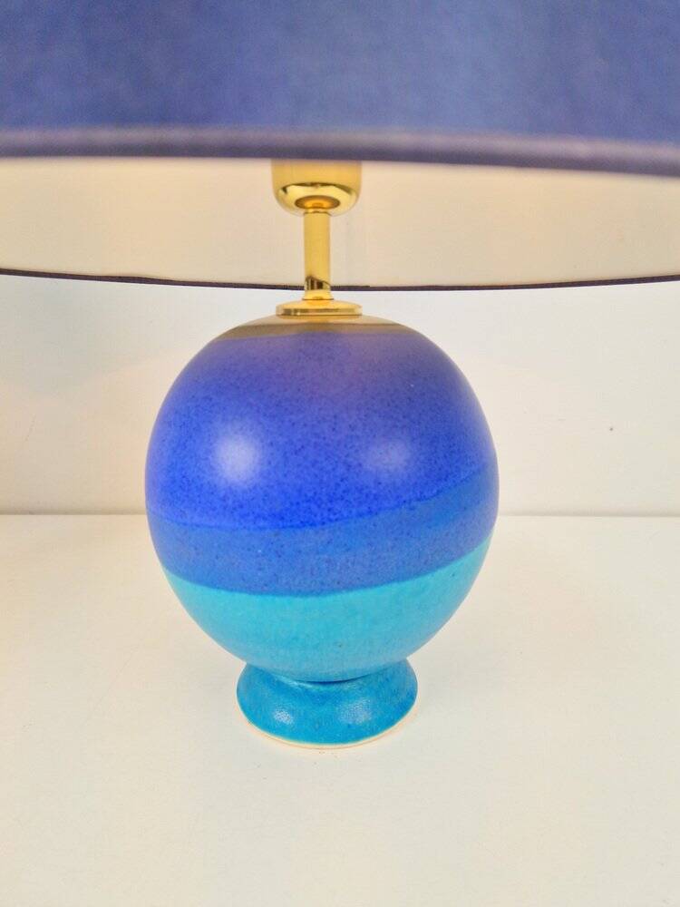 Lampes de table sphériques en céramique bleue vintage, années 1970, ensemble de 2