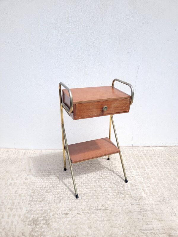 Chevet porte-téléphone vintage bois et métal