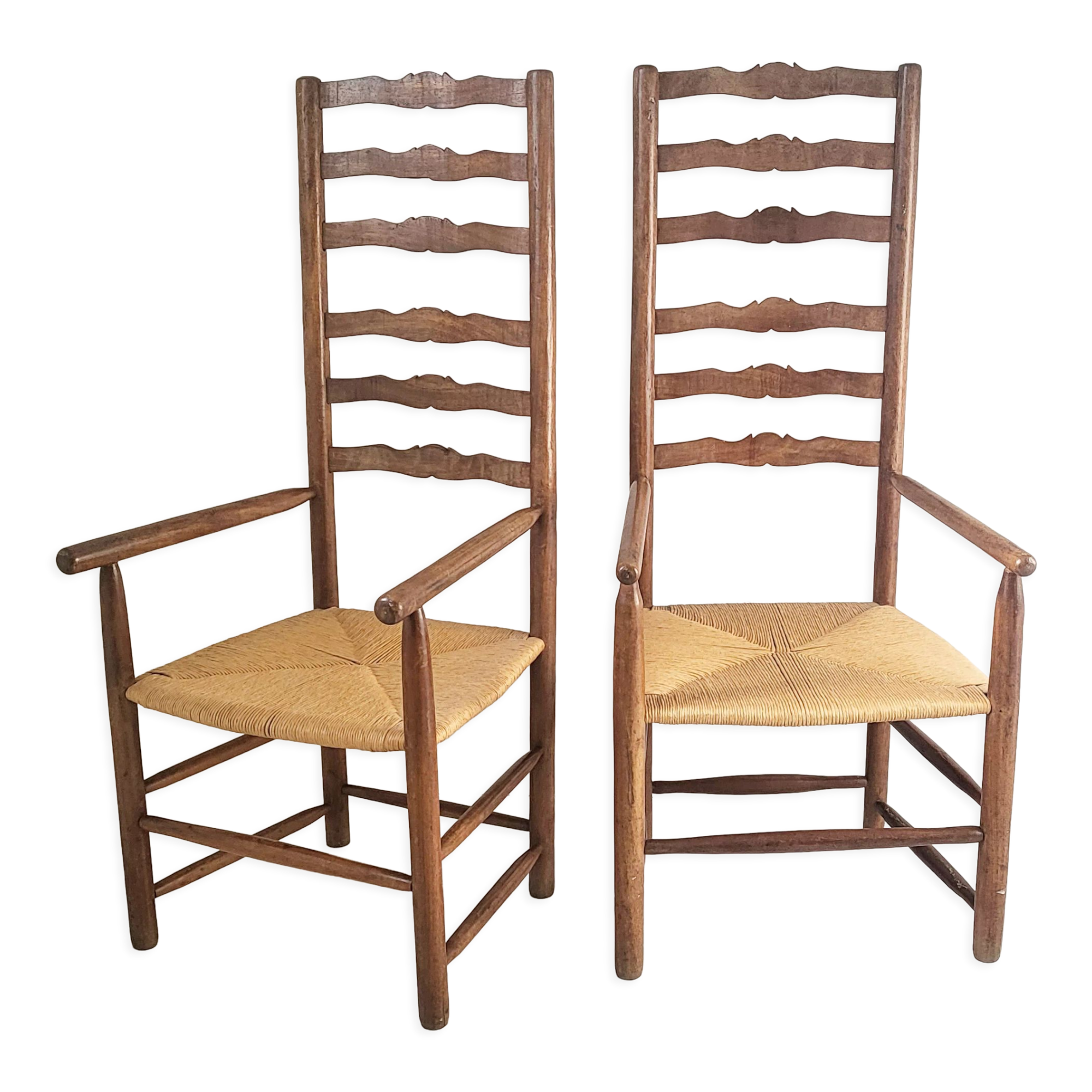 Pair of straw armchairs early twentieth vintage