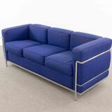 Cassina LC2 3seat Sofa by Charlotte Perriand, Le Corbusier and Pierre Jeanneret in blue fabrics
