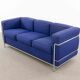 Cassina LC2 3seat Sofa by Charlotte Perriand, Le Corbusier and Pierre Jeanneret in blue fabrics
