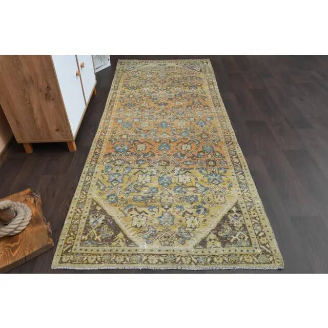 Vintage Turkish Hand-Knotted Wool Cotton Orange Runner Rug 110x270