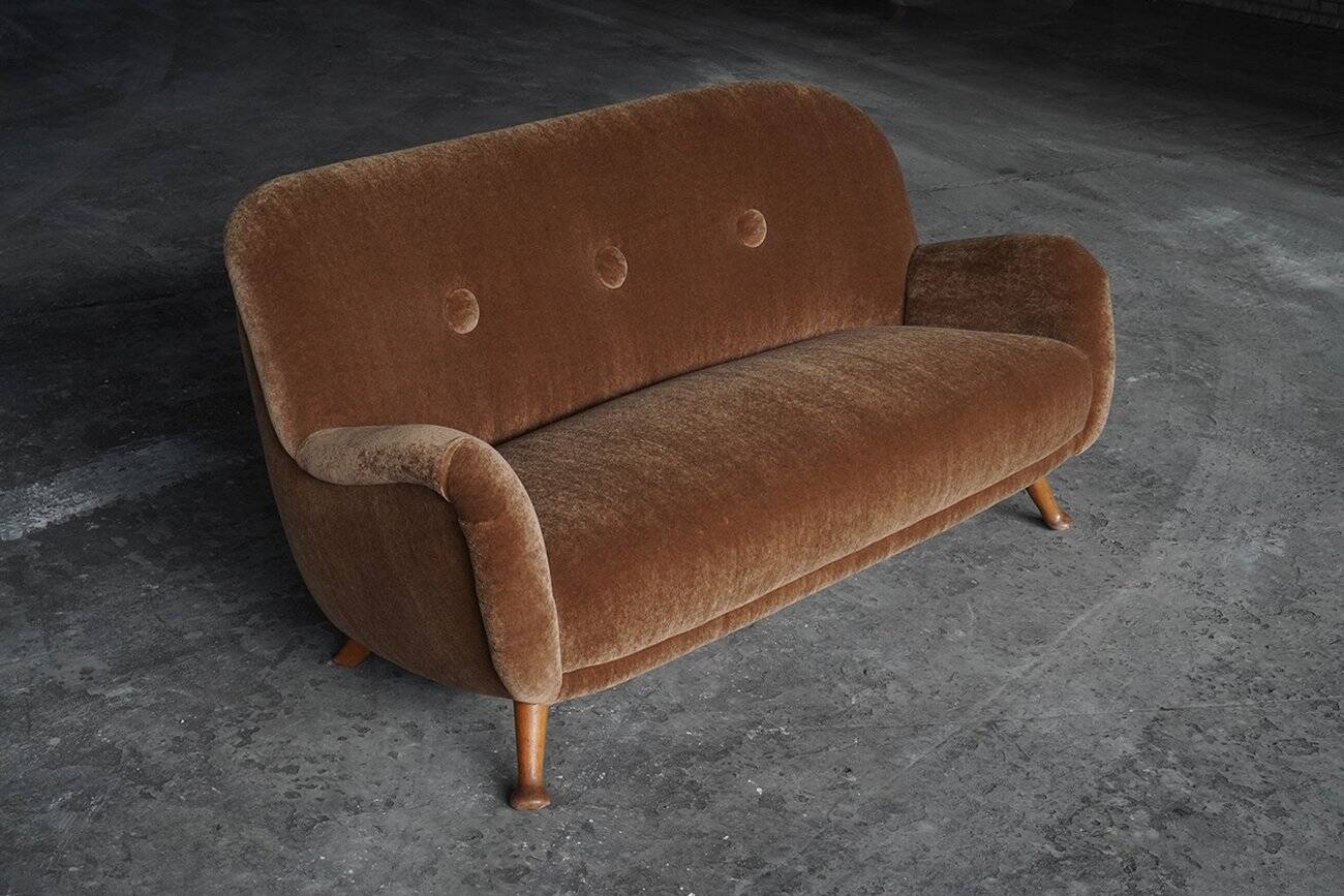3-Seater Sofa from Berga Mobler with Brown Mohair Upholstery from Pierre Frey, Denmark, 1940s