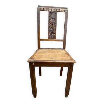 Chaise vintage art déco en chêne sculpté 1930