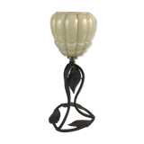 Tulip lamp in opaline and wrought iron art deco