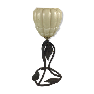 Tulip lamp in opaline and wrought iron art deco