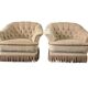 Set of 2 vintage ecru armchairs with fringes.