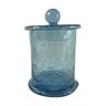 Candy jar in blue bubbled glass stamped Biot, 20th cty