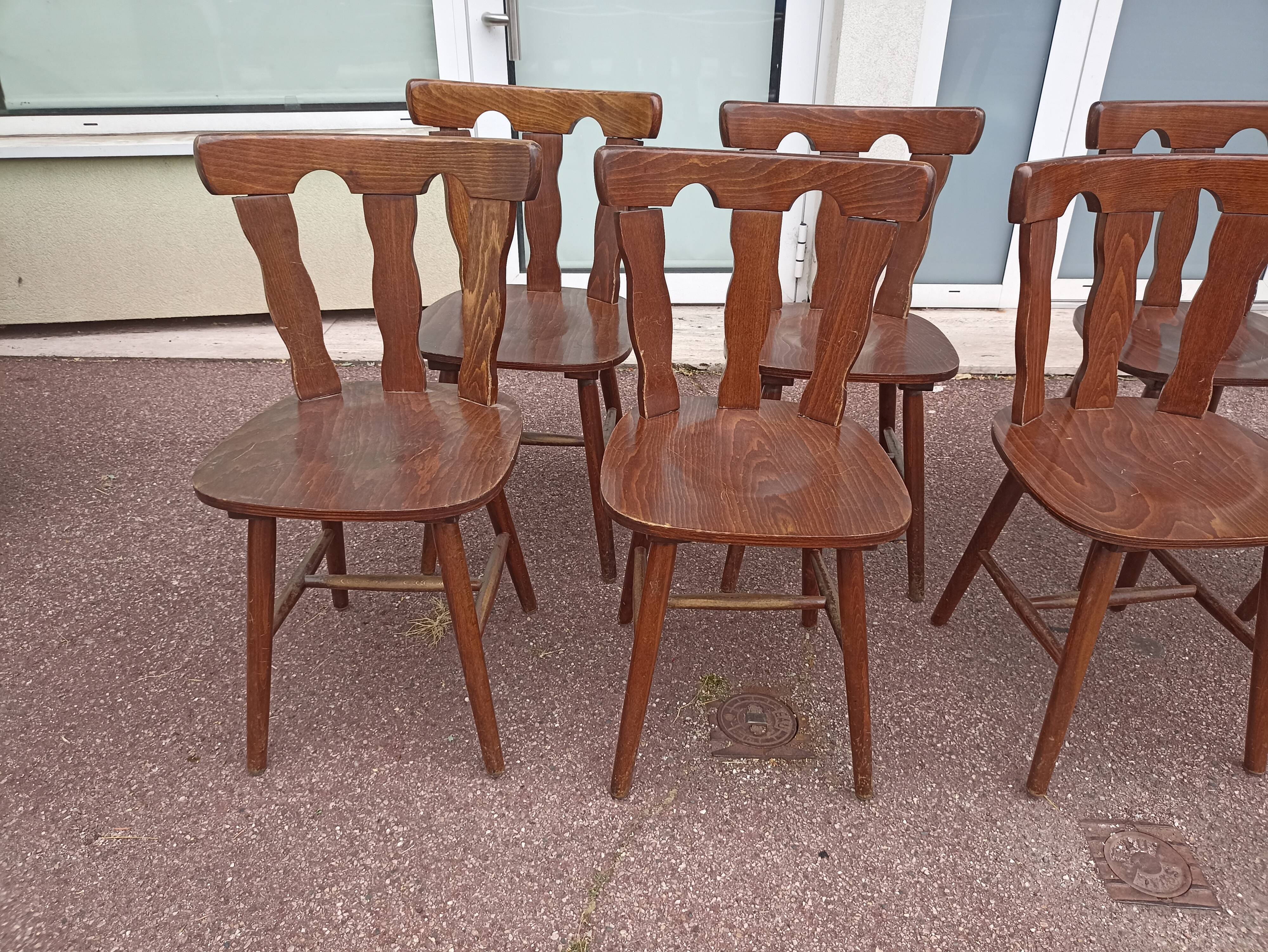 Lot 7 chaises de bistrot bois, année 70/80/90