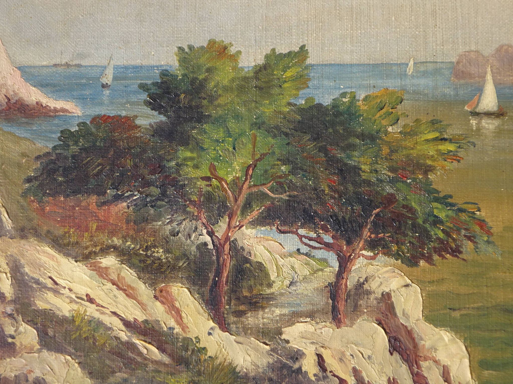Landscape painting of the Calanques in the Mediterranean signed by Alberti.