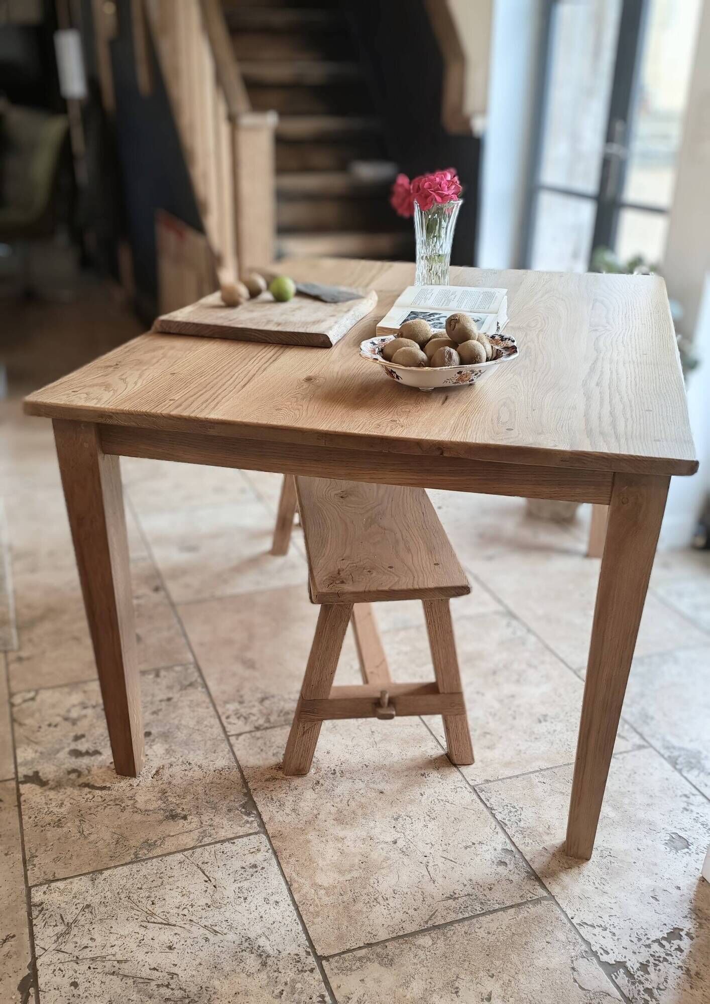 Farm table and bench ("A frame") in solid French oak.