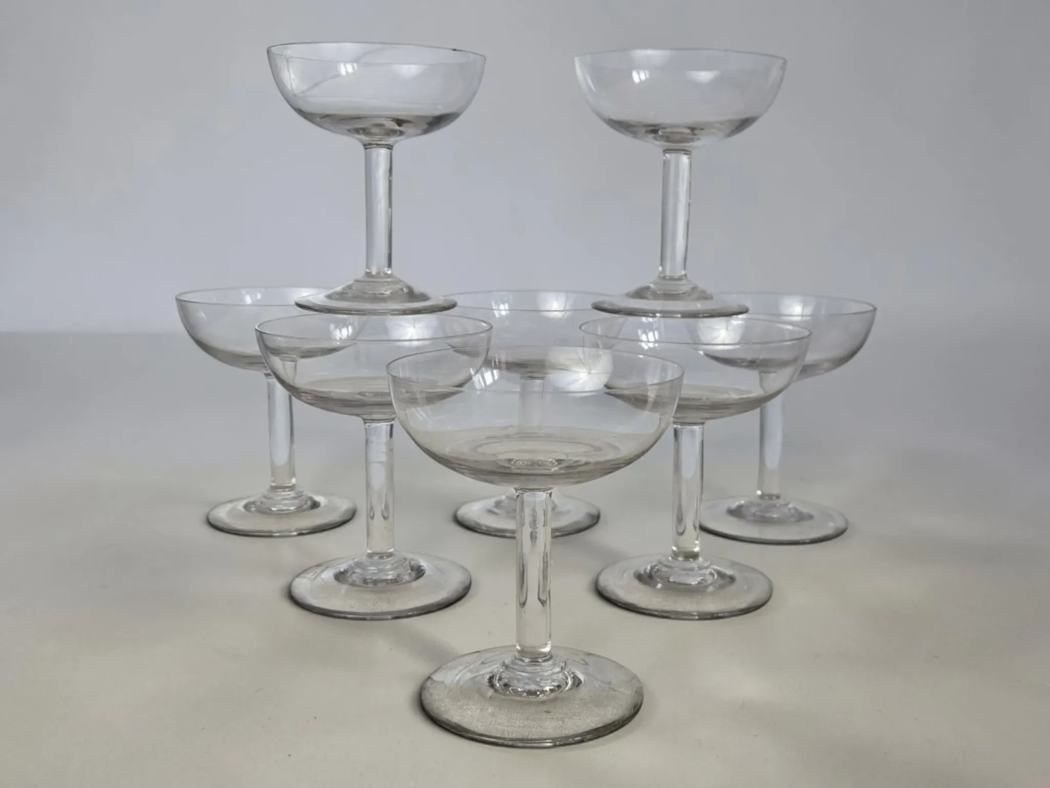 8 blown glass champagne coupes from the 19th century