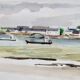 Aquarelle par Michel Roubille, Carnac 1997.