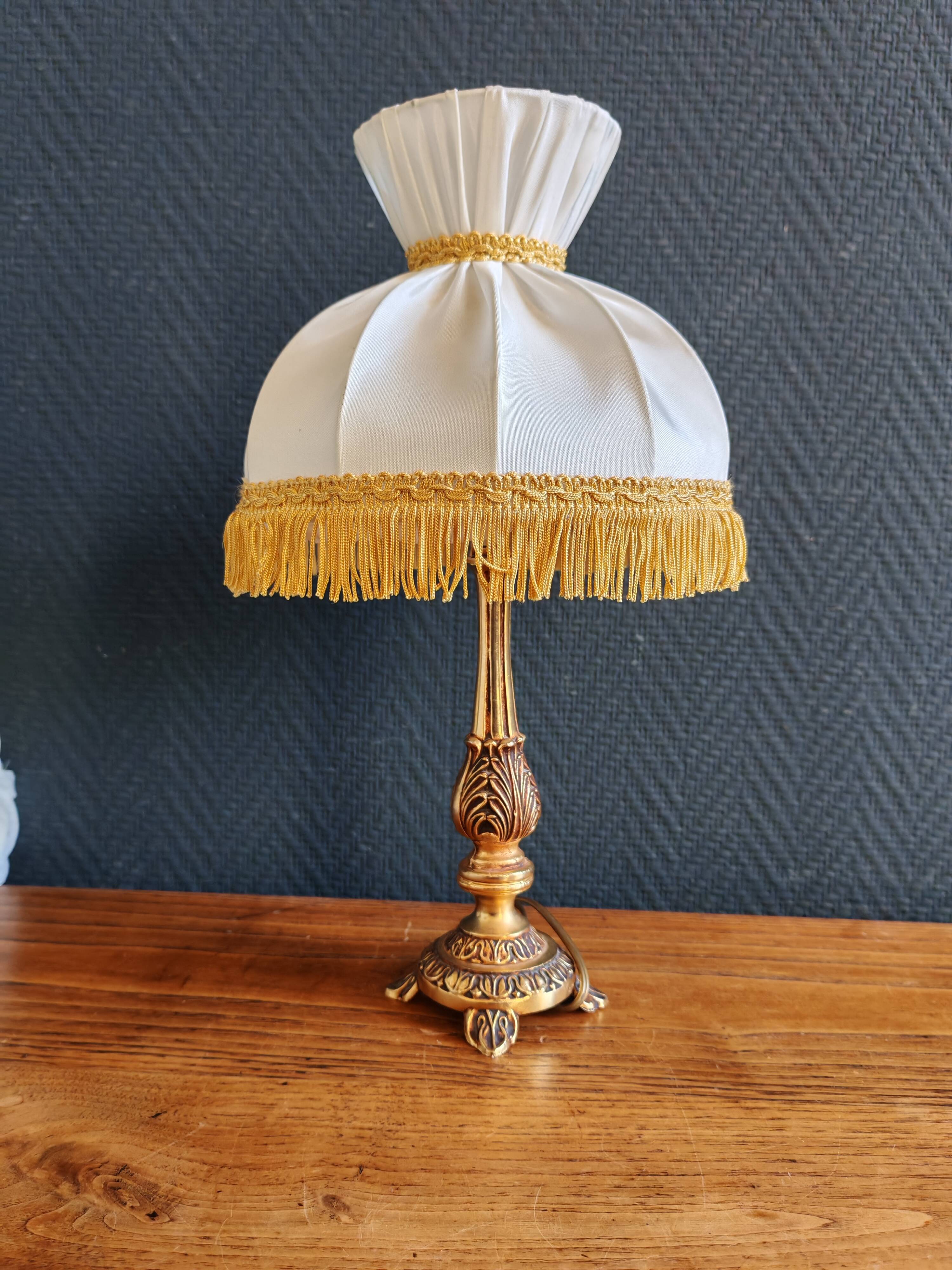 Vintage Gold Brass Table Lamp – Pleated Umbrella Style Lampshade